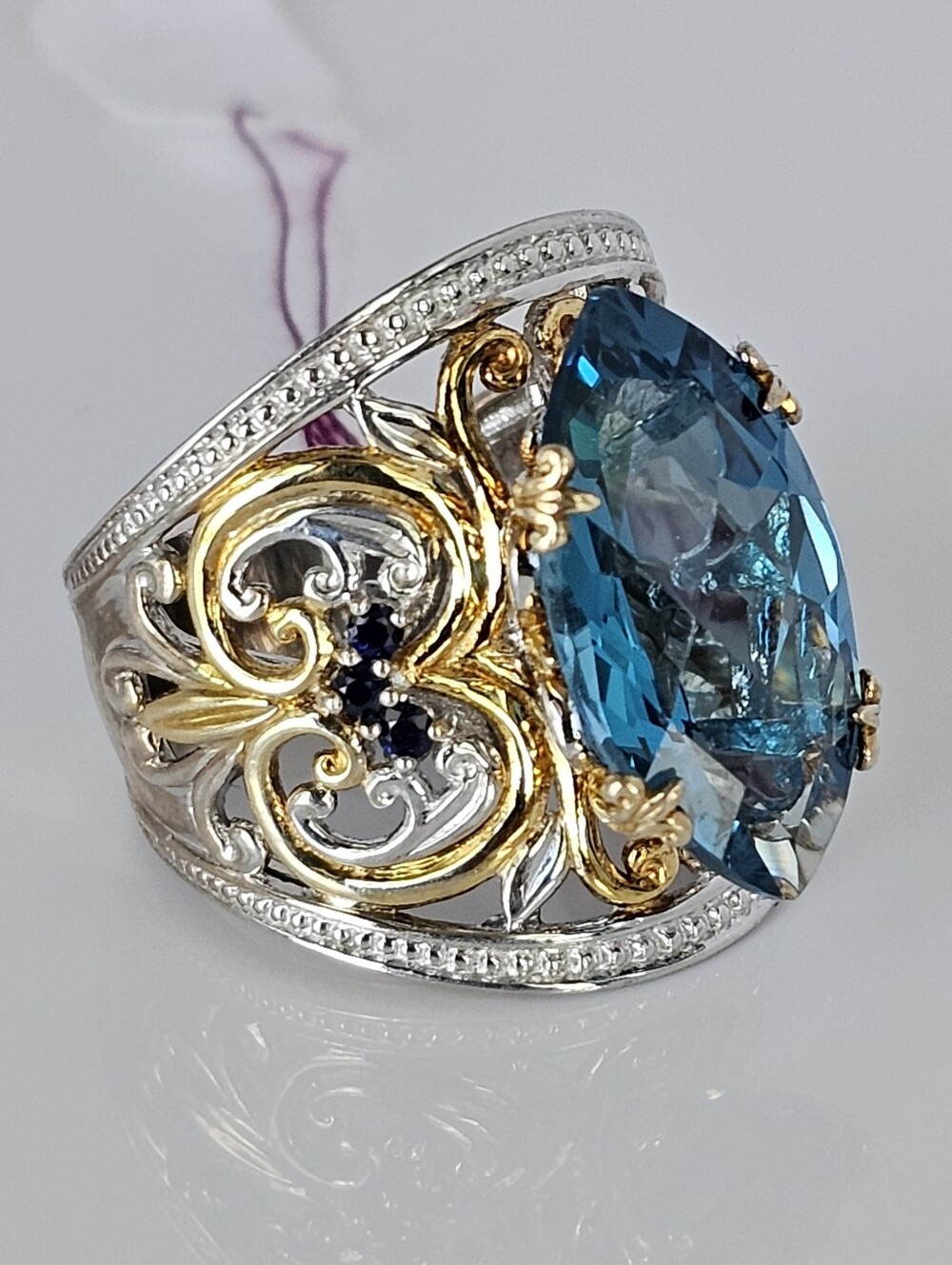 Rare London Blue Topaz & Blue Sapphire Ring Palladium Sterling Silver 18k Sz 7! - Picture 5 of 8